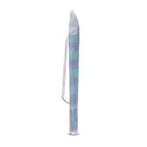 Sacola de nylon branca para transporte prático do Guarda Sol Aruba listrado rosa e roxo Tobee fechado com alça resistente.