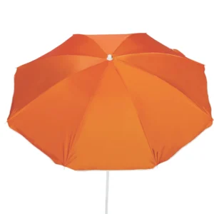 Visão superior em fundo branco do guarda-sol para piscina e praia Tobee Ipanema laranja, destacando o design do sombreiro e ombrelone articulado.