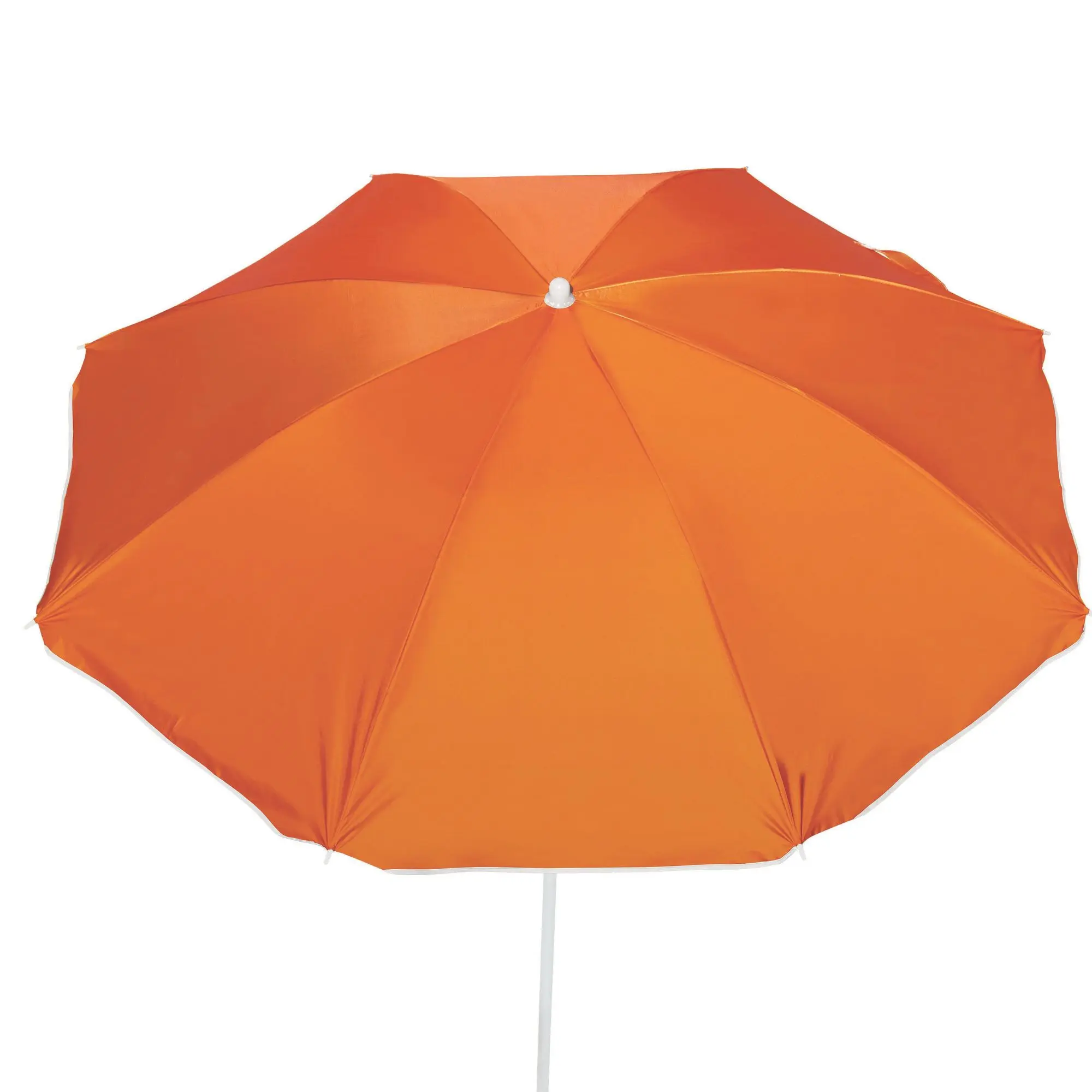 Visão superior em fundo branco do guarda-sol para piscina e praia Tobee Ipanema laranja, destacando o design do sombreiro e ombrelone articulado.