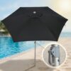 uarda-sol ombrelone preto articulado com detalhe da haste de alumínio reforçada em cenário de piscina e praia para revenda
