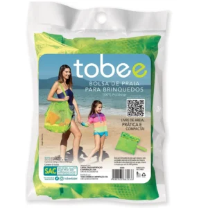 Embalagem plástica comercial da Bolsa de Praia para Brinquedos Tobee com informações técnicas e QR Code